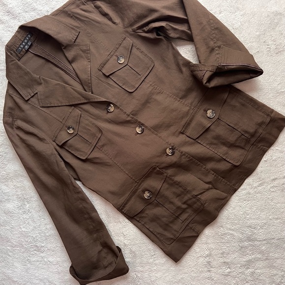 Theory Jackets & Blazers - Theory Shelly Stretch Linen Military Safari Lightweight Blazer Jacket Brown 10